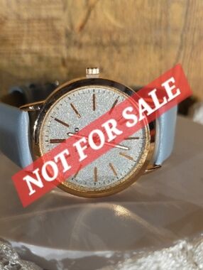 Silver and Gold Quartz Watch with Blue Leather Strap